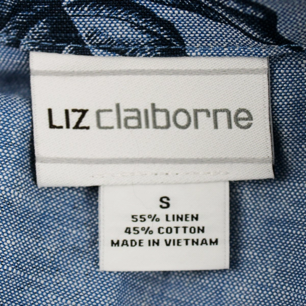 Liz Claiborne Cotton Linen Blue Floral Sleeveless Midi Shift Dress Women's Small