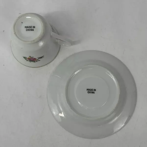 White Hand Painted Porcelain Cup And Saucer Set with Pink and Yellow Roses