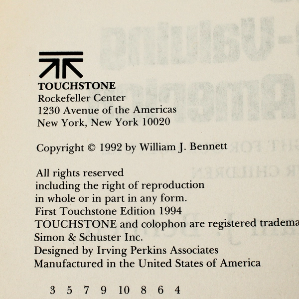 The De-Valuing of America by William J Bennett 1992 Paperback