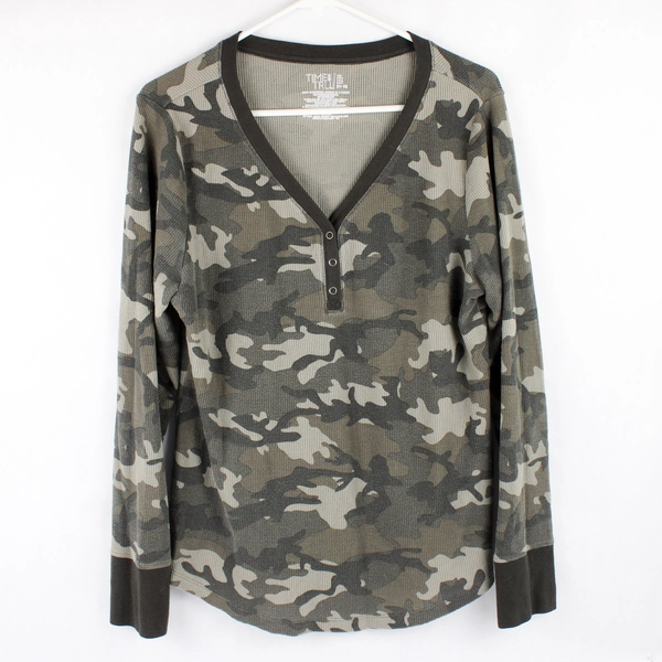 Time And Tru Green Camouflage Long-Sleeve Shirt Women's Size XL