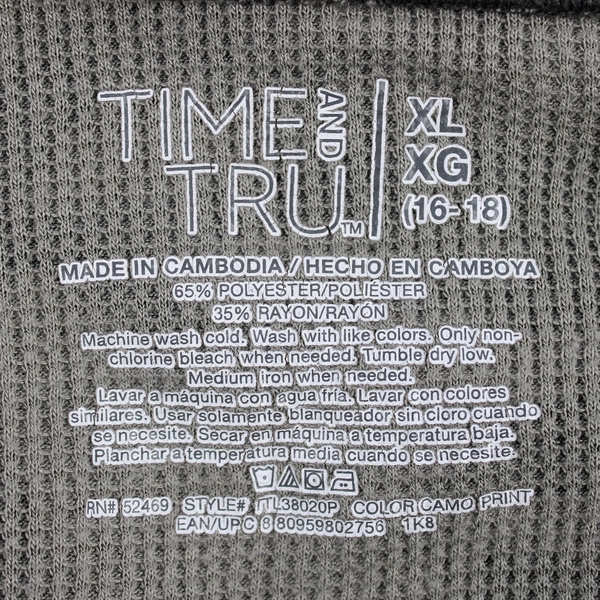 Time And Tru Green Camouflage Long-Sleeve Shirt Women's Size XL