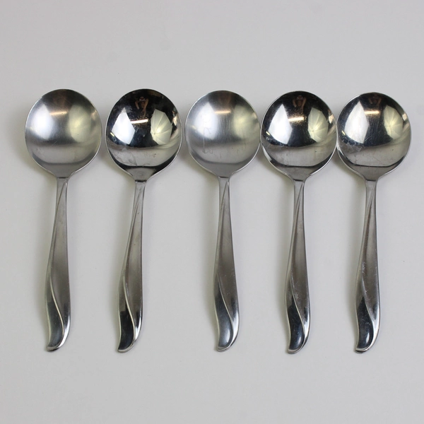 Lot Of 5 International Silver Impression (Stainless) Flatware Round Soup Spoons
