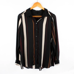 Who What Wear Black Orange Red Beige Striped Button-Up Women's Large