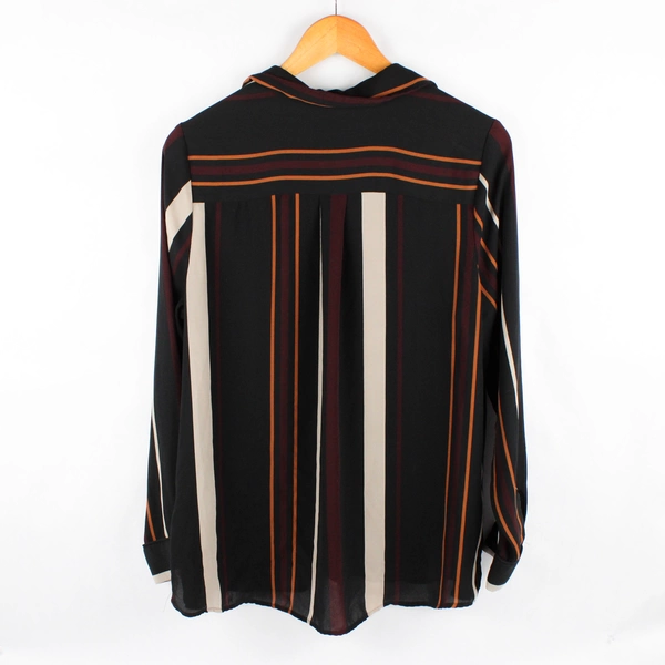 Who What Wear Black Orange Red Beige Striped Button-Up Women's Large