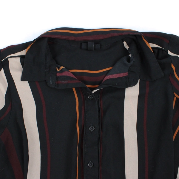 Who What Wear Black Orange Red Beige Striped Button-Up Women's Large