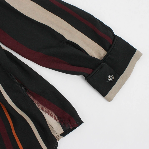 Who What Wear Black Orange Red Beige Striped Button-Up Women's Large