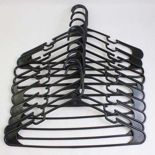 Lot of 10 Plastic Black Clothes Hangers for Closet Storage