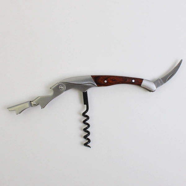 Corkscrew Wine Bottle Opener Waiter Key Wood Double Hinged Foil Cutter Stainless