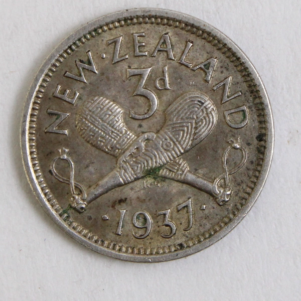 1937 New Zealand Silver 3 Pence WWII Period George VI .96 mm Thick