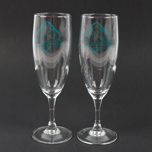 Lot Of 2 ElderBlossom Winery Champagne Flutes Teal Logo Glassware