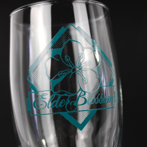 Lot Of 2 ElderBlossom Winery Champagne Flutes Teal Logo Glassware
