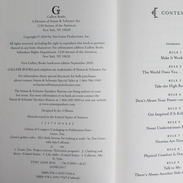 Gunn's Golden Rules by Tim Gunn 2010 HC - Good Condition, Life Lessons Book