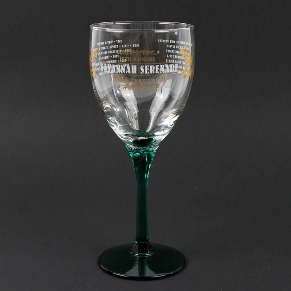 Savannah Serenade Mayor's Charity Event Wine Glass Green Stem Gold Accents