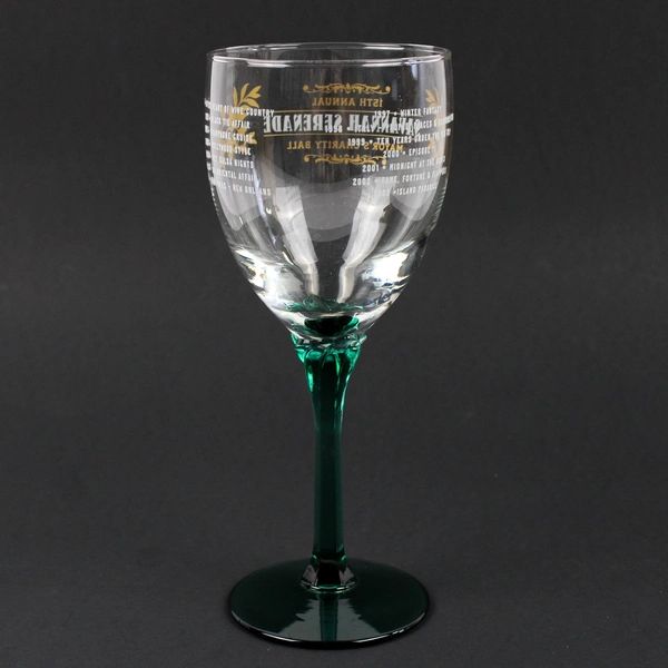 Savannah Serenade Mayor's Charity Event Wine Glass Green Stem Gold Accents