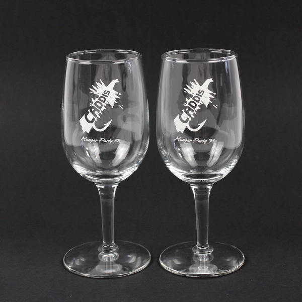 Lot of 2 Clear Stemmed Wine Glasses Caddis Hangar Party '98 Glassware