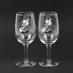 Lot of 2 Clear Stemmed Wine Glasses Caddis Hangar Party '98 Glassware