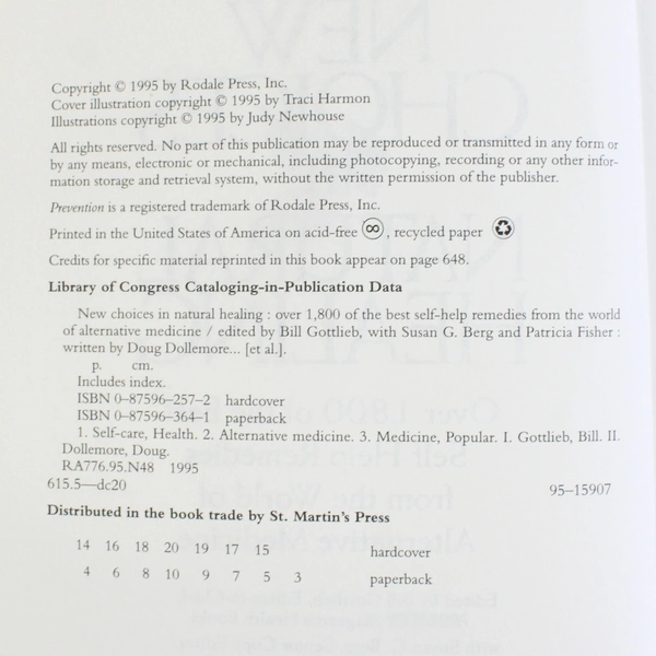 New Choices in Natural Healing Bill Gottlieb 1995 HC