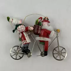 Vintage Santa Mrs. Claus on Tandem Bicycle Kurt Adler Wooden Christmas Ornament