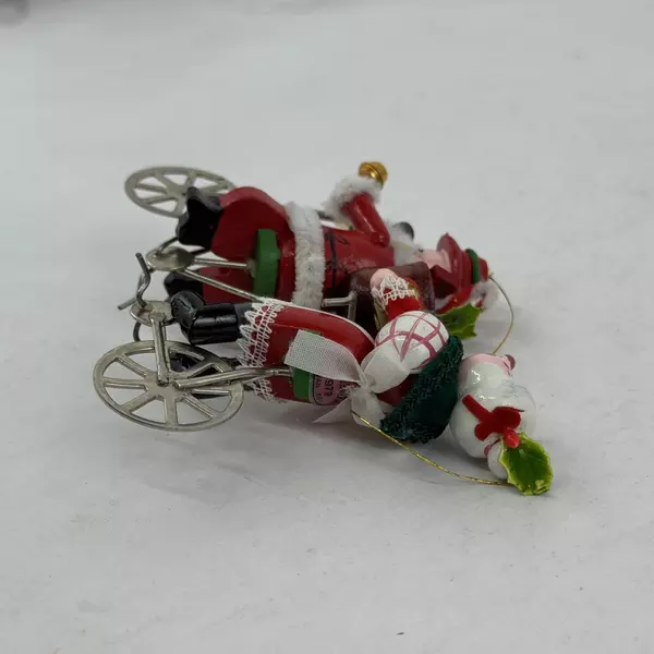 Vintage Santa Mrs. Claus on Tandem Bicycle Kurt Adler Wooden Christmas Ornament