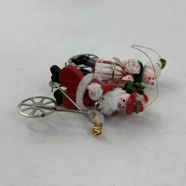 Vintage Santa Mrs. Claus on Tandem Bicycle Kurt Adler Wooden Christmas Ornament