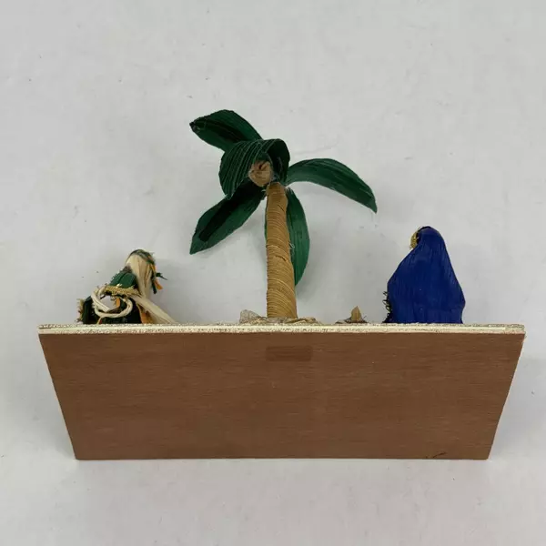 Artisan Corn Husk Diorama Mary Joseph Donkey Palm Tree Scene Lightweight