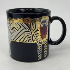 Laurel Burch Black Gold Lion Zebra Cat Coffee Mug 1998 Ancient Treasures