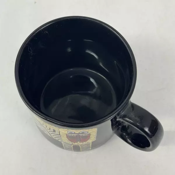 Laurel Burch Black Gold Lion Zebra Cat Coffee Mug 1998 Ancient Treasures