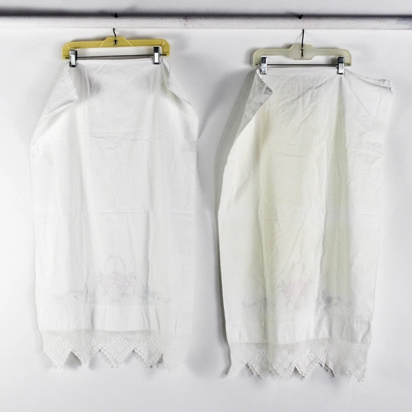 Lot Of 2 Unbranded Floral Embroidered White Pillowcases Lace Trim 21" x 34"