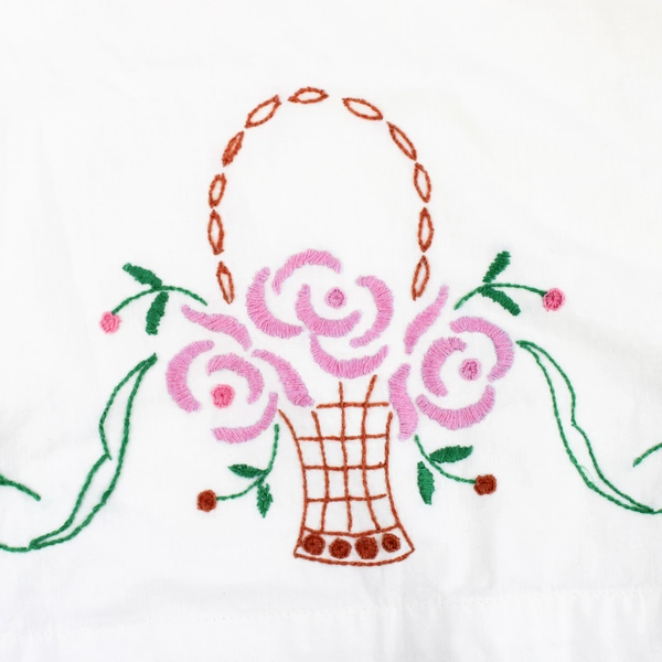 Lot Of 2 Unbranded Floral Embroidered White Pillowcases Lace Trim 21" x 34"