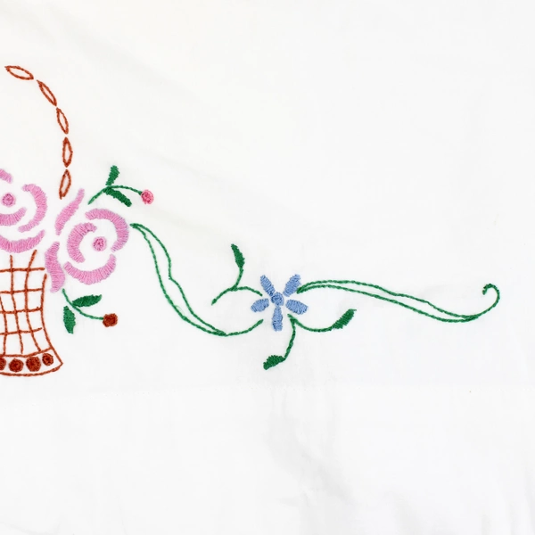 Lot Of 2 Unbranded Floral Embroidered White Pillowcases Lace Trim 21" x 34"