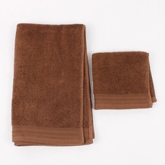 Lot Of 2 Home Trends Solid Brown Color Hand Towel & Washcloth 100% Cotton