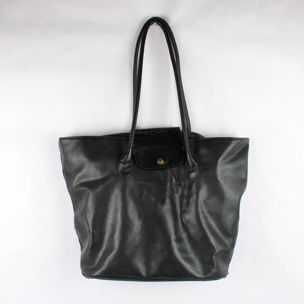 Perry Ellis America Large Black Leather Tote Bag Handbag 15" x 13"