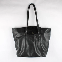 Perry Ellis America Large Black Leather Tote Bag Handbag 15" x 13"