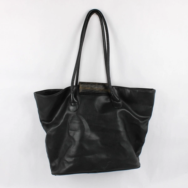 Perry Ellis America Large Black Leather Tote Bag Handbag 15" x 13"