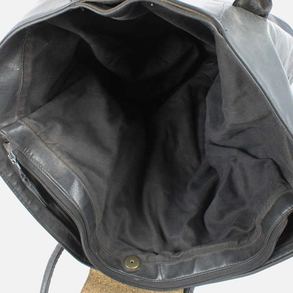 Perry Ellis America Large Black Leather Tote Bag Handbag 15" x 13"