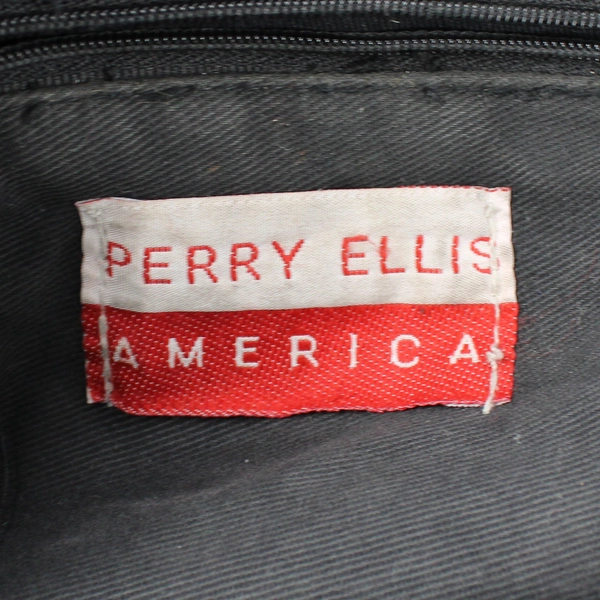 Perry Ellis America Large Black Leather Tote Bag Handbag 15" x 13"