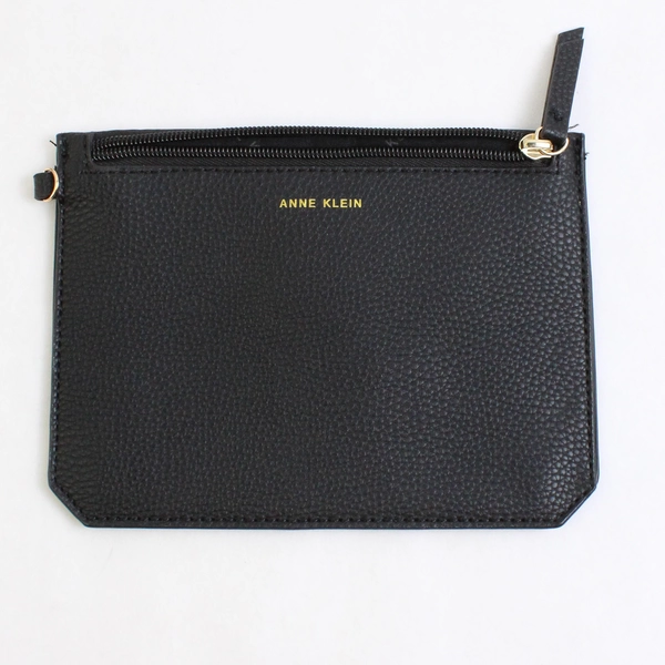 Anne Klein Solid Black Color Gold Hardware Faux Leather Small Purse Bag Clutch