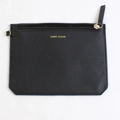 Anne Klein Solid Black Color Gold Hardware Faux Leather Small Purse Bag Clutch