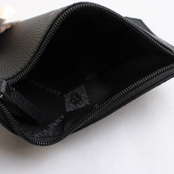 Anne Klein Solid Black Color Gold Hardware Faux Leather Small Purse Bag Clutch