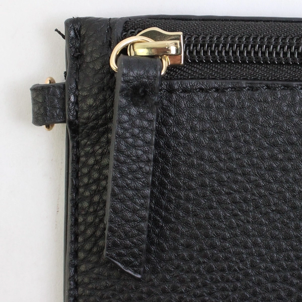 Anne Klein Solid Black Color Gold Hardware Faux Leather Small Purse Bag Clutch