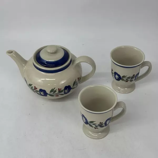Design Pac Inc. Floral Ceramic Teapot With 2 Matching Footed Cups