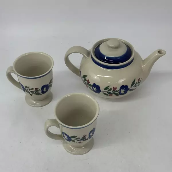 Design Pac Inc. Floral Ceramic Teapot With 2 Matching Footed Cups