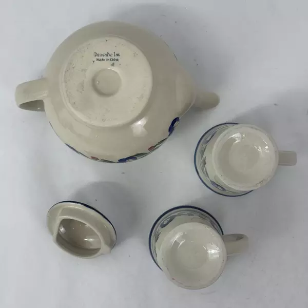 Design Pac Inc. Floral Ceramic Teapot With 2 Matching Footed Cups