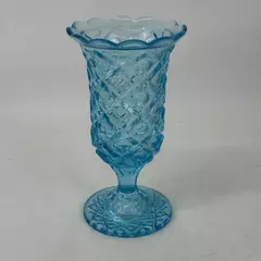Vintage Viking Glass Blue Diamond And Thumbprint Footed Vase 9.75 Inch