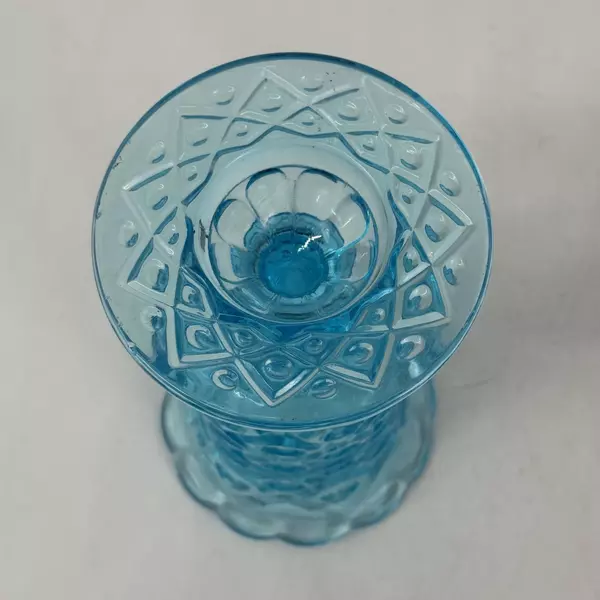 Vintage Viking Glass Blue Diamond And Thumbprint Footed Vase 9.75 Inch