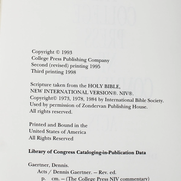 The College Press NIV Commentary Acts by Dennis Gaertner 1998 Hardcover