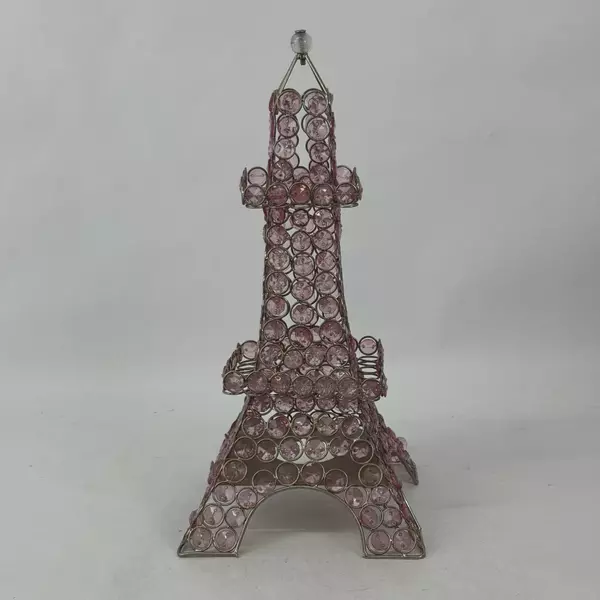 Vintage Paris Eiffel Tower Pink Clear Lucite Prisms Tealight Candle Holder