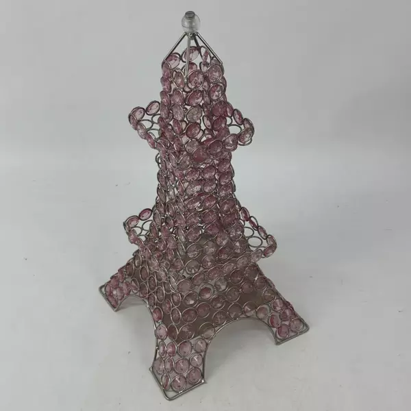 Vintage Paris Eiffel Tower Pink Clear Lucite Prisms Tealight Candle Holder
