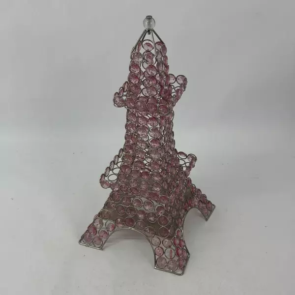 Vintage Paris Eiffel Tower Pink Clear Lucite Prisms Tealight Candle Holder