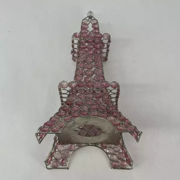 Vintage Paris Eiffel Tower Pink Clear Lucite Prisms Tealight Candle Holder